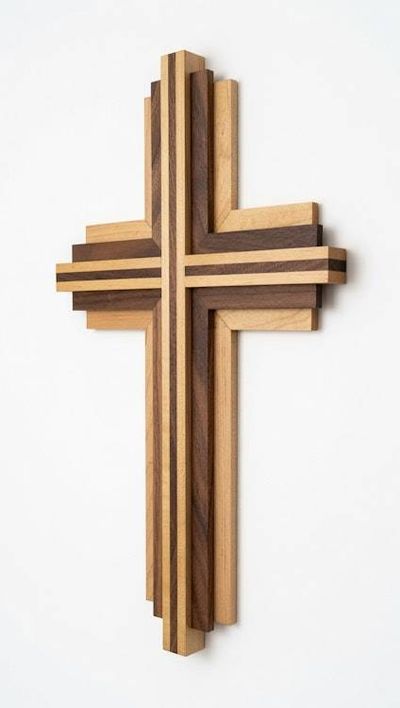 Alternate image for Handcrafted Modern Wooden Cross | 15 Tall x 9 Wide | Maple & Walnut Layered Wall Art | Christian Home Decor