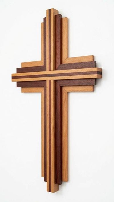 Alternate image for Handmade Layered Beech & Padauk Wooden Wall Cross | 15 Tall Modern Christian Home Decor