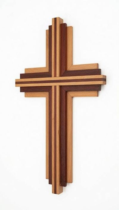 Alternate image for Handmade Layered Beech & Padauk Wooden Wall Cross | 15 Tall Modern Christian Home Decor