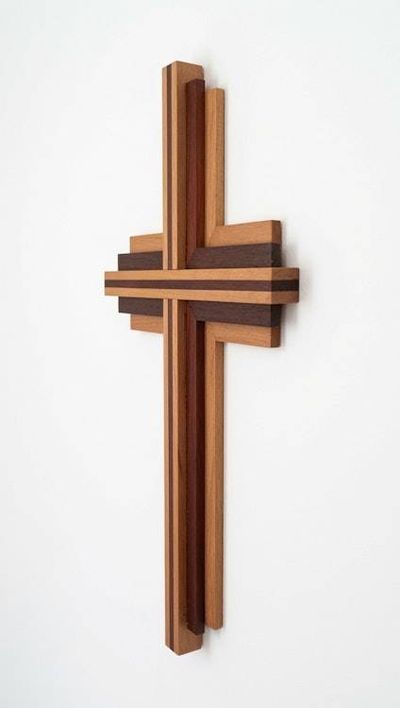 Alternate image for Handmade Layered Beech & Padauk Wooden Wall Cross | 15 Tall Modern Christian Home Decor