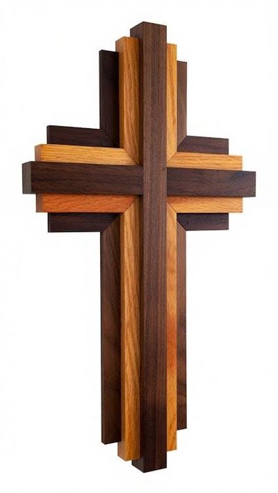 Alternate image for Handcrafted Modern Wooden Cross Wall Art | 12 Tall x 7 Wide | Walnut & Oak Layered | Christian Home Decor, Religious Gift