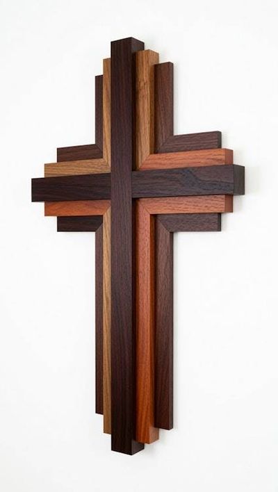 Alternate image for Handcrafted Modern Wooden Cross Wall Art | 12 Tall x 7 Wide | Walnut & Oak Layered | Christian Home Decor, Religious Gift