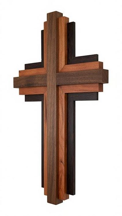 Alternate image for Handcrafted Modern Wooden Cross | 12 Tall x 7 Wide | Walnut, Cherry & Wenge Layered Wall Art | Christian Home Decor