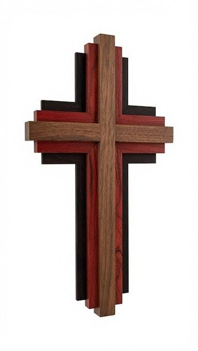 Alternate image for Handcrafted Modern Wooden Cross | 12 Tall x 7 Wide | Walnut, Cherry & Wenge Layered Wall Art | Christian Home Decor