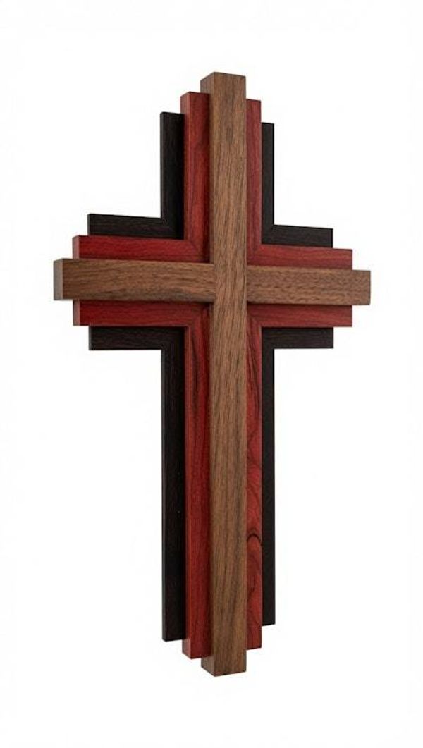 Alternate image for Handcrafted Modern Wooden Cross | 12 Tall x 7 Wide | Walnut, Cherry & Wenge Layered Wall Art | Christian Home Decor