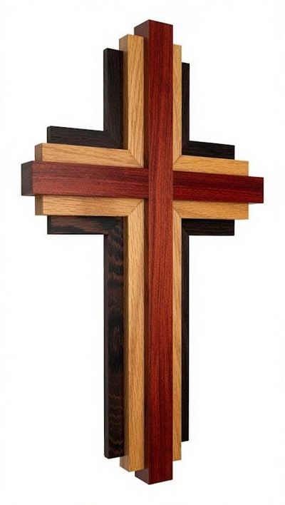 Alternate image for Handcrafted Modern Wooden Cross Wall Art | 12 Tall x 7 Wide | Layered Bubinga, Oak & Wenge | Christian Home Decor