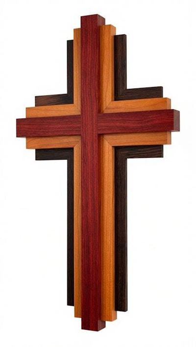 Alternate image for Handcrafted Modern Wooden Cross Wall Art | 12 Tall x 7 Wide | Layered Bubinga, Cherry & Wenge | Christian Home Decor