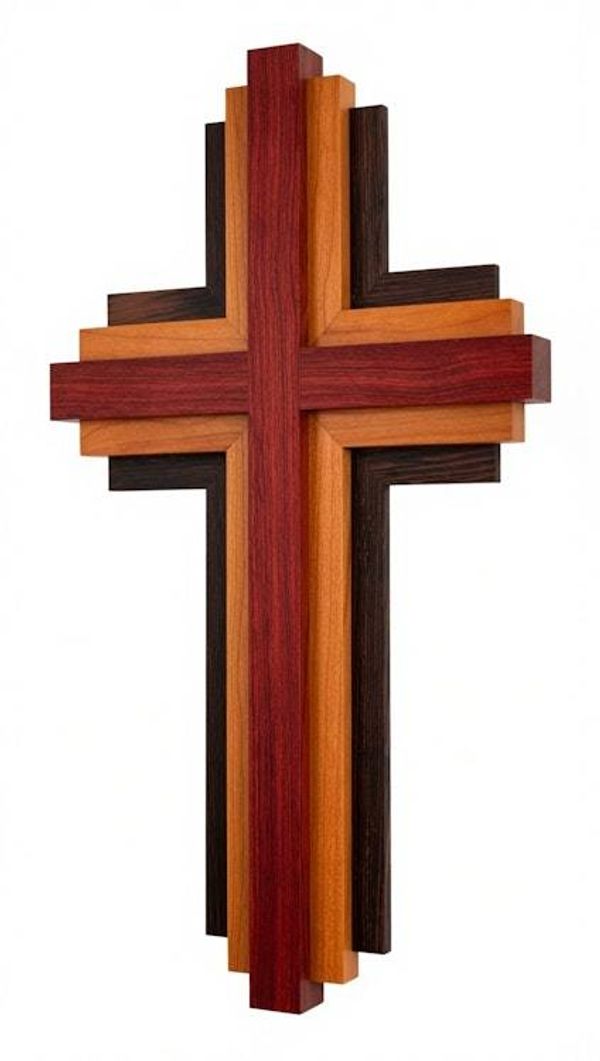 Alternate image for Handcrafted Modern Wooden Cross Wall Art | 12 Tall x 7 Wide | Layered Bubinga, Cherry & Wenge | Christian Home Decor