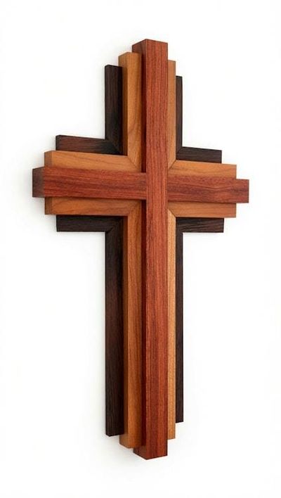 Alternate image for Handcrafted Modern Wooden Cross Wall Art | 12 Tall x 7 Wide | Layered Bubinga, Cherry & Wenge | Christian Home Decor