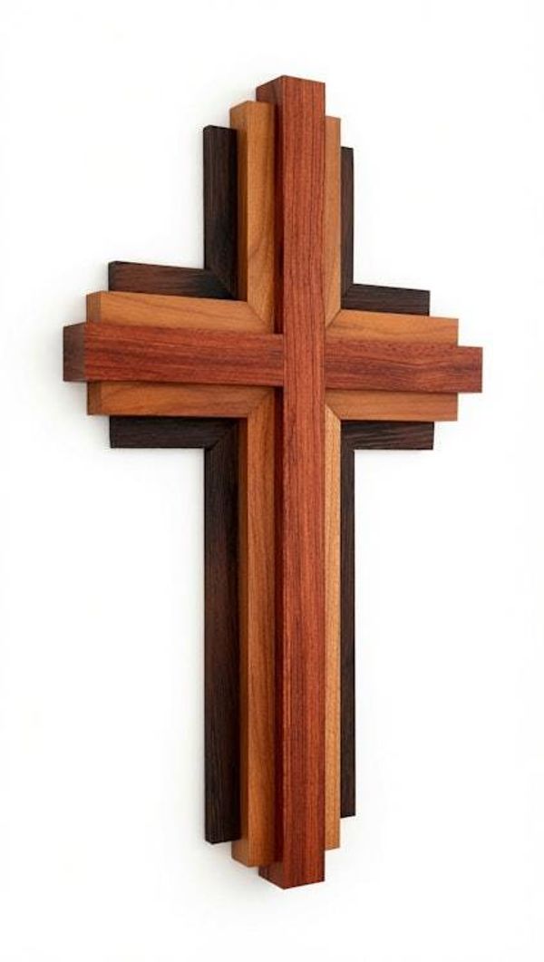 Alternate image for Handcrafted Modern Wooden Cross Wall Art | 12 Tall x 7 Wide | Layered Bubinga, Cherry & Wenge | Christian Home Decor