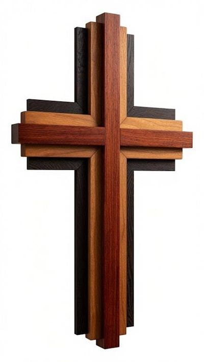 Alternate image for Handcrafted Layered Wooden Wall Cross | Multi-Tone Hardwood Modern Christian Art | 3D Contemporary Religious Home Decor