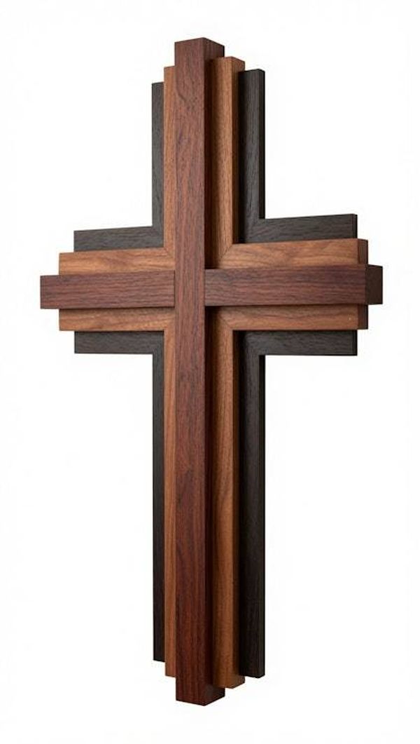 Alternate image for Handcrafted Layered Wooden Wall Cross | Multi-Tone Hardwood Modern Christian Art | 3D Contemporary Religious Home Decor