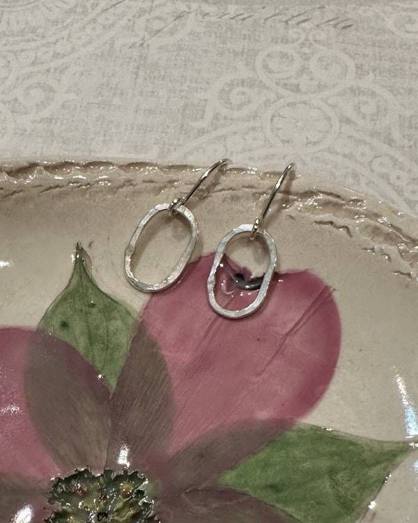 Alternate image for Sterling Silver Tiny Hammered Oval Earrings Derby