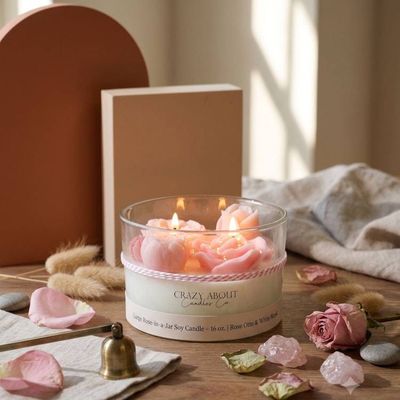 Primary image for Large Rose-in-a-Jar Soy Candle with Wax Flowers - 16 oz