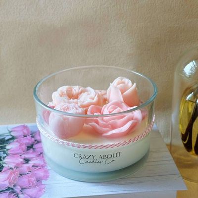 Alternate image for Large Rose-in-a-Jar Soy Candle with Wax Flowers - 16 oz