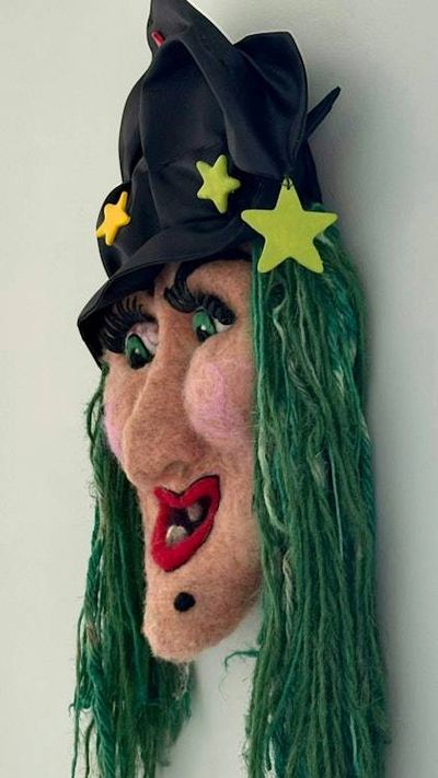 Alternate image for Large Handmade Needle Felted Witch Wall Hanging – Primitive Folk Art Halloween Decor – One of a Kind Wool Witch Face