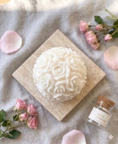 Alternate image for Hand-Carved Rose Ball Decorative Candle - Ivory White Floral Sphere