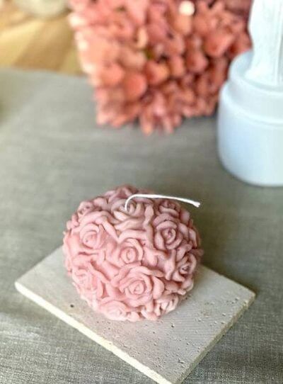 Alternate image for Hand-Carved Rose Ball Decorative Candle - Ivory White Floral Sphere