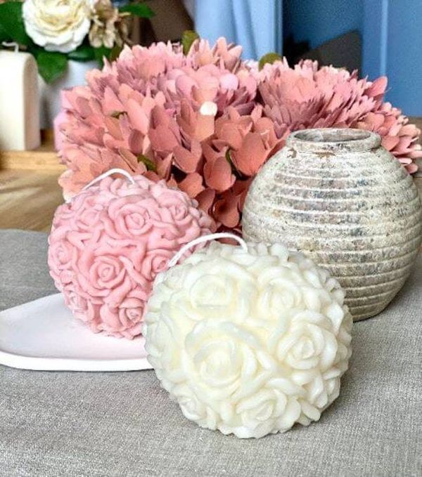 Alternate image for Hand-Carved Rose Ball Decorative Candle - Ivory White Floral Sphere