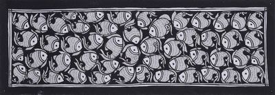 Alternate image for Madhubani Fish Painting in Black and White from India Fish Harmony II