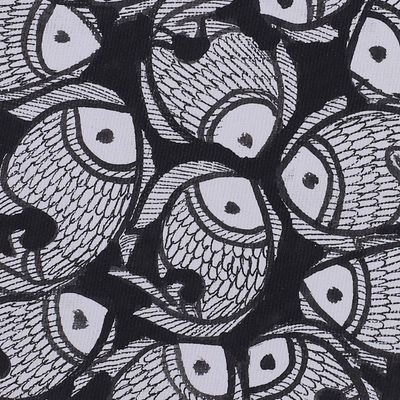 Alternate image for Madhubani Fish Painting in Black and White from India Fish Harmony II