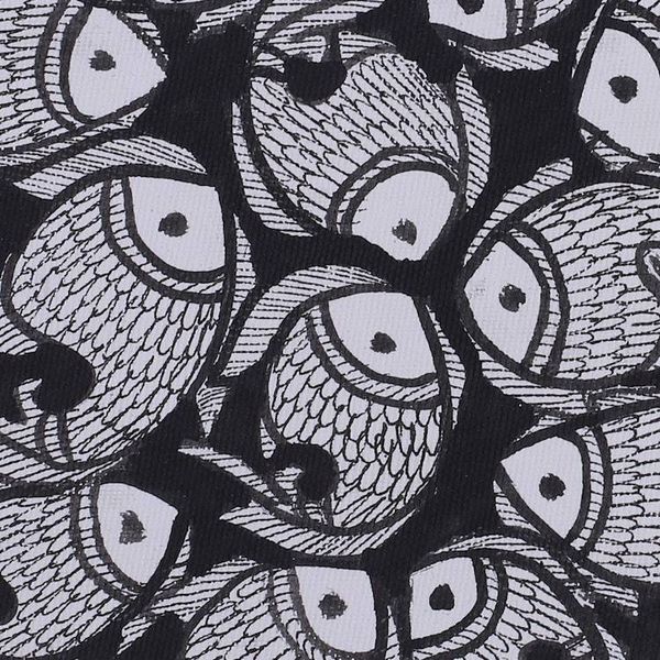 Alternate image for Madhubani Fish Painting in Black and White from India Fish Harmony II