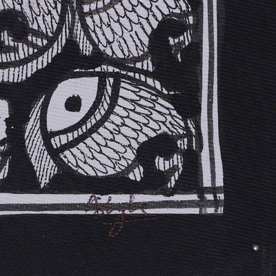 Alternate image for Madhubani Fish Painting in Black and White from India Fish Harmony II