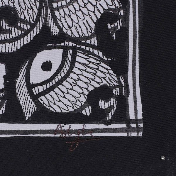 Alternate image for Madhubani Fish Painting in Black and White from India Fish Harmony II