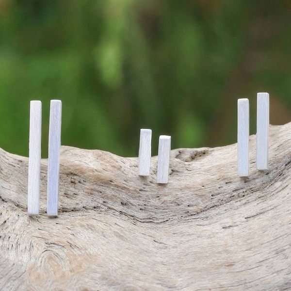 Alternate image for Modern Brushed-Satin Sterling Silver Bar Earrings Minimalist Glam