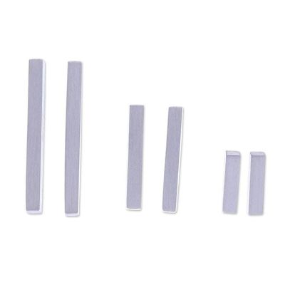 Alternate image for Modern Brushed-Satin Sterling Silver Bar Earrings Minimalist Glam