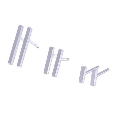 Alternate image for Modern Brushed-Satin Sterling Silver Bar Earrings Minimalist Glam