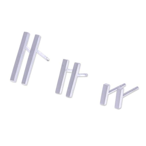 Alternate image for Modern Brushed-Satin Sterling Silver Bar Earrings Minimalist Glam