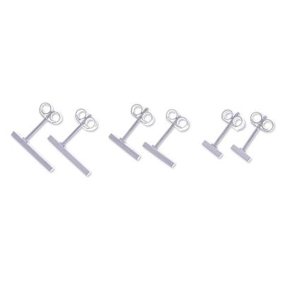 Alternate image for Modern Brushed-Satin Sterling Silver Bar Earrings Minimalist Glam