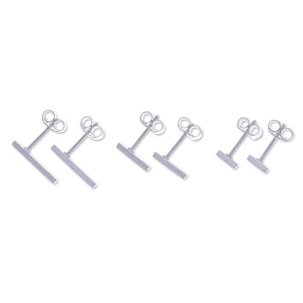Alternate image for Modern Brushed-Satin Sterling Silver Bar Earrings Minimalist Glam