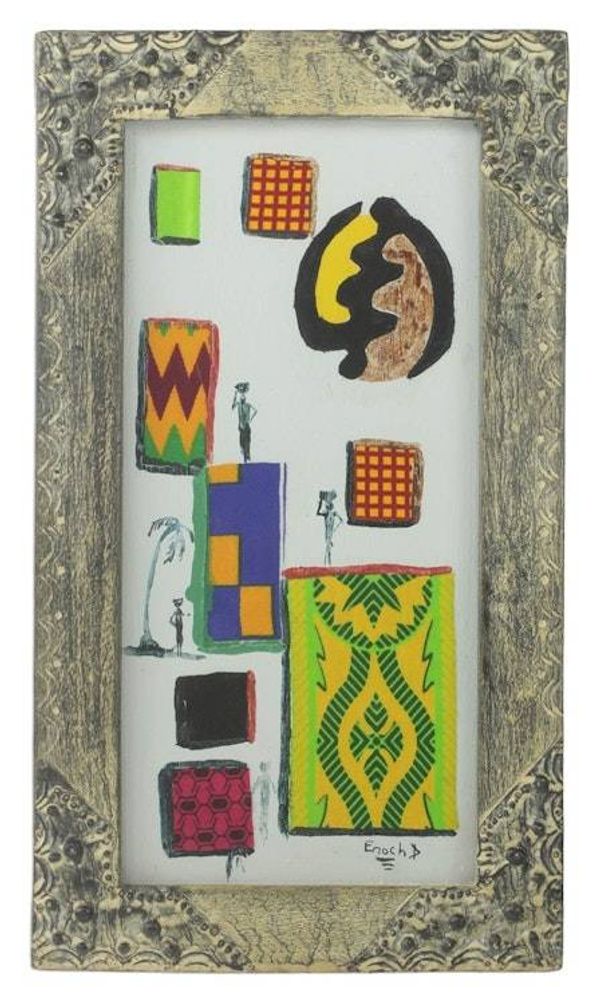 Image for White Abstract Acrylic on Painting with Gye Nyame Symbol Silent Walk