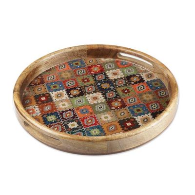 Alternate image for Handmade Mango Wood Tray with Resin-Coated Mandala Pattern Mosaic of Mirages
