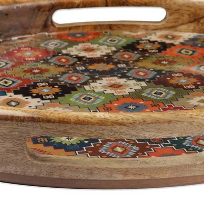 Alternate image for Handmade Mango Wood Tray with Resin-Coated Mandala Pattern Mosaic of Mirages