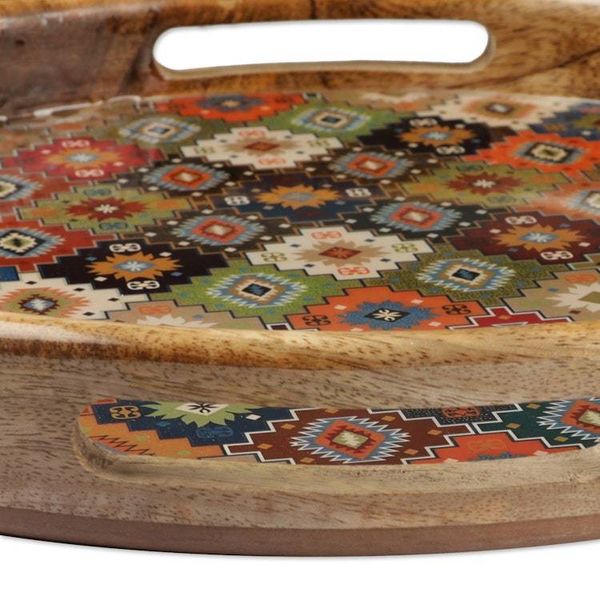 Alternate image for Handmade Mango Wood Tray with Resin-Coated Mandala Pattern Mosaic of Mirages