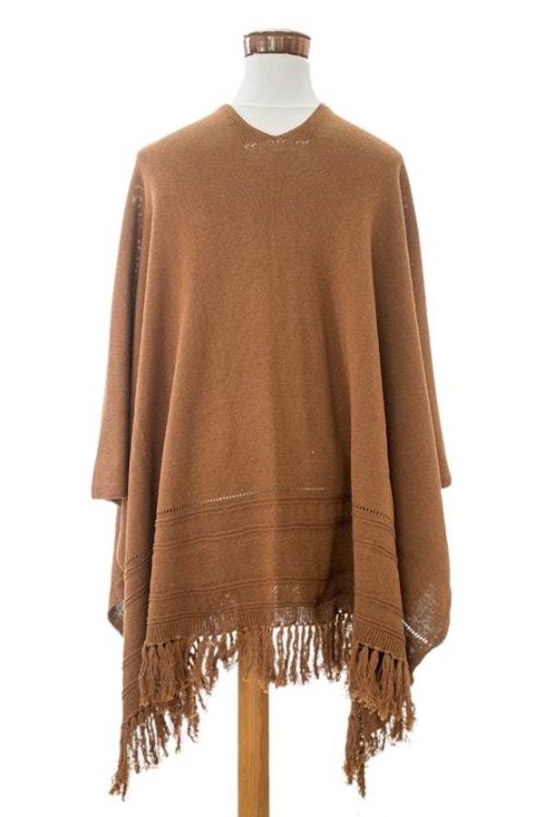 Alternate image for Brown Cotton Ruana with Fringes Handloomed in Guatemala Ancestral Ginger