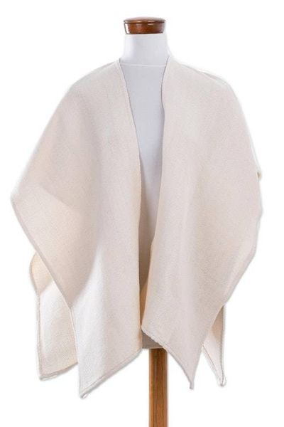 Alternate image for Handwoven Cotton Ruana in Eggshell from El Salvador Tradition of Love in Eggshell