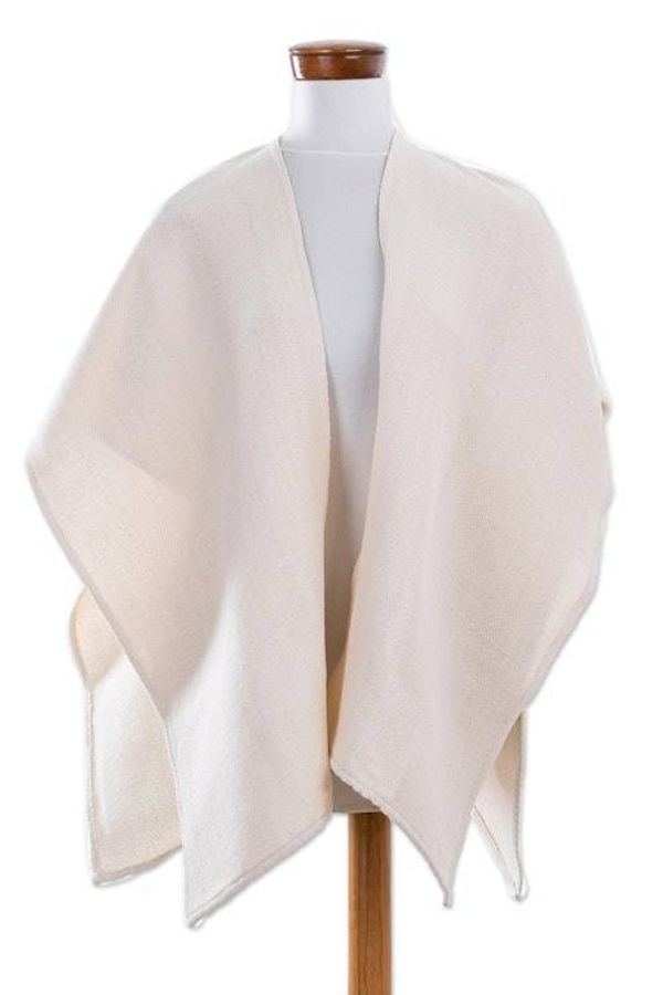 Alternate image for Handwoven Cotton Ruana in Eggshell from El Salvador Tradition of Love in Eggshell