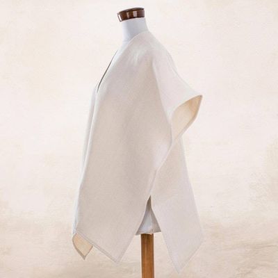Alternate image for Handwoven Cotton Ruana in Eggshell from El Salvador Tradition of Love in Eggshell