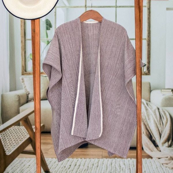 Alternate image for Striped Mahogany Ruana Made with 100 Cotton in El Salvador Mahogany Cojutepeque