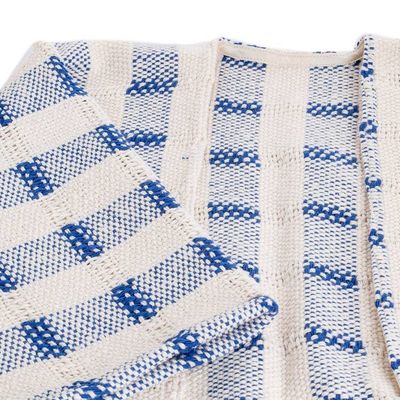 Alternate image for Hand-woven Blue and White Ruana Made with 100 Cotton Rustic in Blue