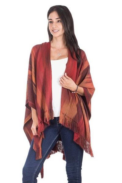 Alternate image for Artisan Crafted Rayon Ruana from Guatemala Fiery Ethereal Inspiration
