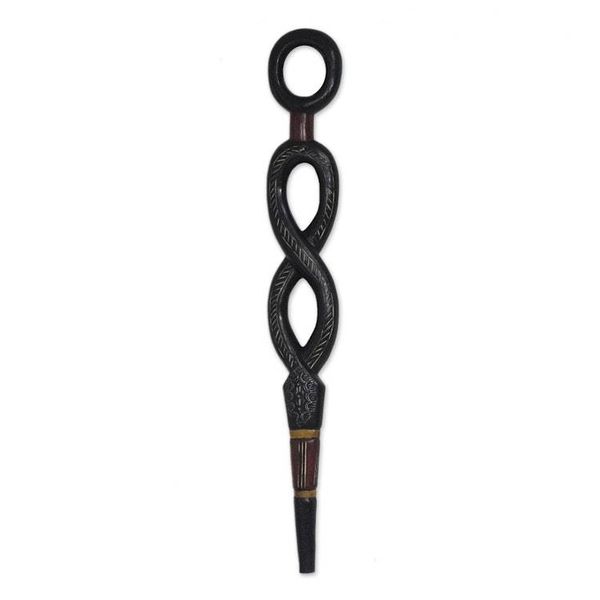 Alternate image for Hand Carved Onyx Sese Wood Walking Stick from Ghana Winding Path