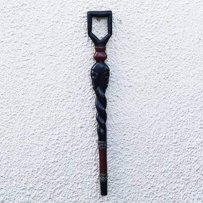 Alternate image for Hand-Carved Sese Wood Walking Stick from Ghana Face Twist