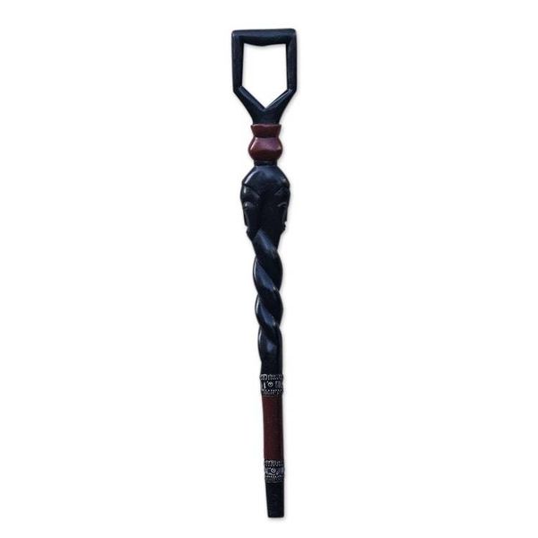 Alternate image for Hand-Carved Sese Wood Walking Stick from Ghana Face Twist