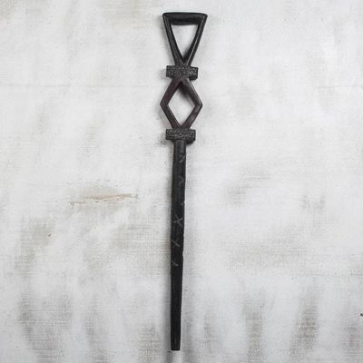 Alternate image for Diamond Motif Wood Walking Stick from Ghana Good Travels