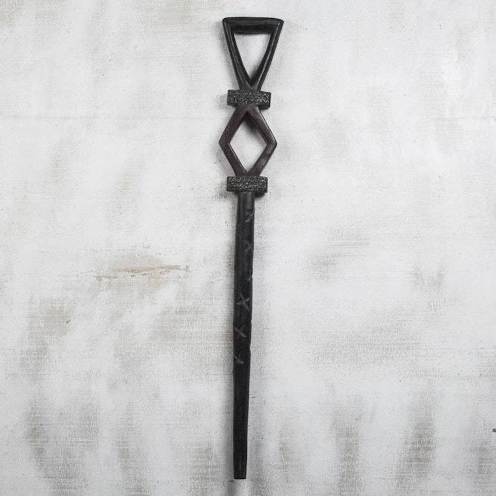 Diamond Motif Wood Walking Stick from Ghana 'Good Travels'